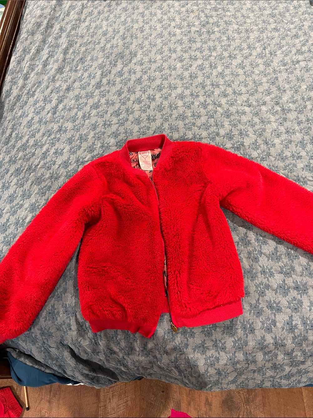 Kids Plush Red Puffer-Style Jacket